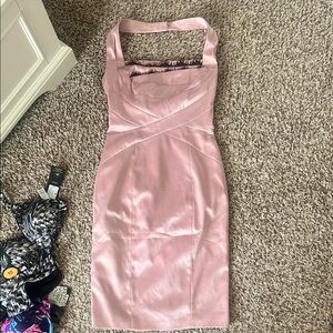 Karen Millen Pink Ruched Halter Sheath Dress